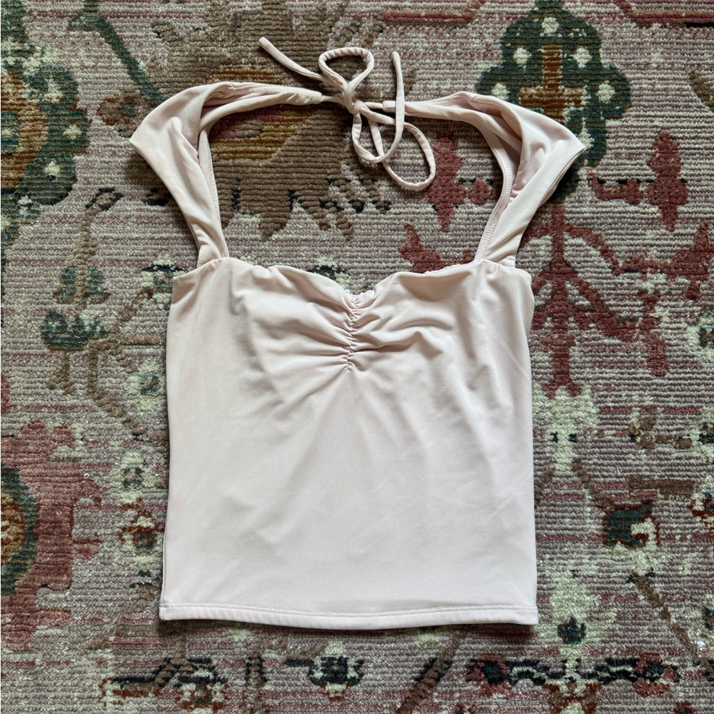 Garage Light Blush Tie Ruched Sweetheart Tank Top